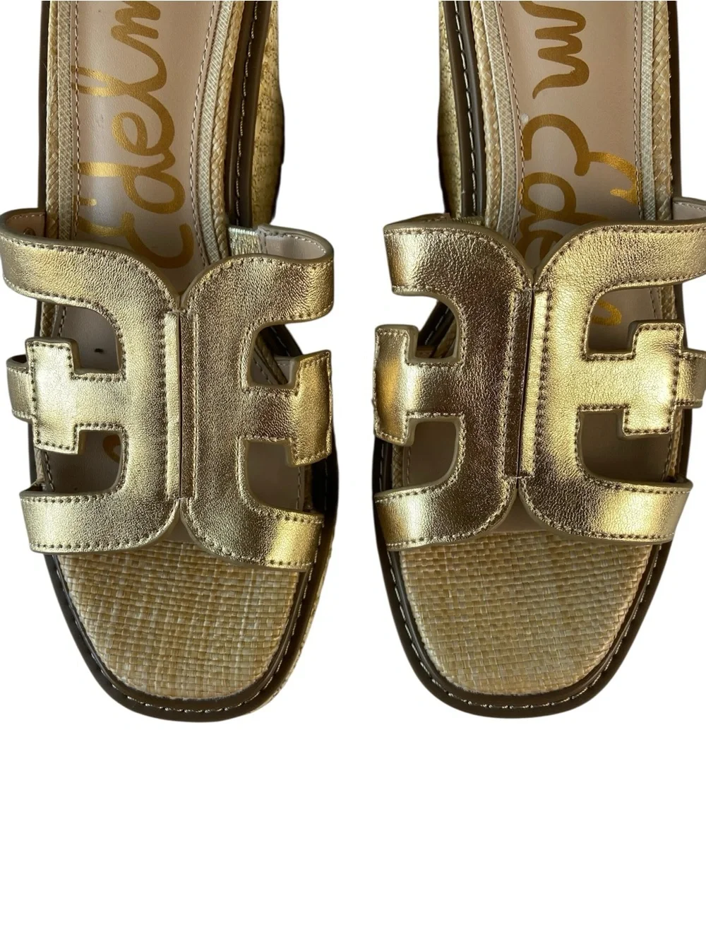 Sam Edelman Laine Gold Leather Platform Espadrille Wedge Sandals Size 9 NWOB